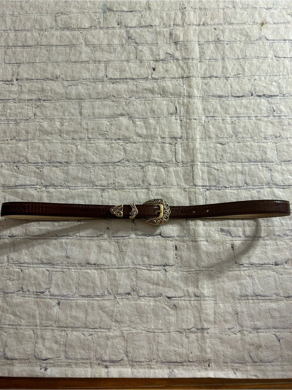COLDWATER CREEK LEATHER BROWN CROCK WOMEN’S BELT EMBELLISHED BUCKLE XL (2007)